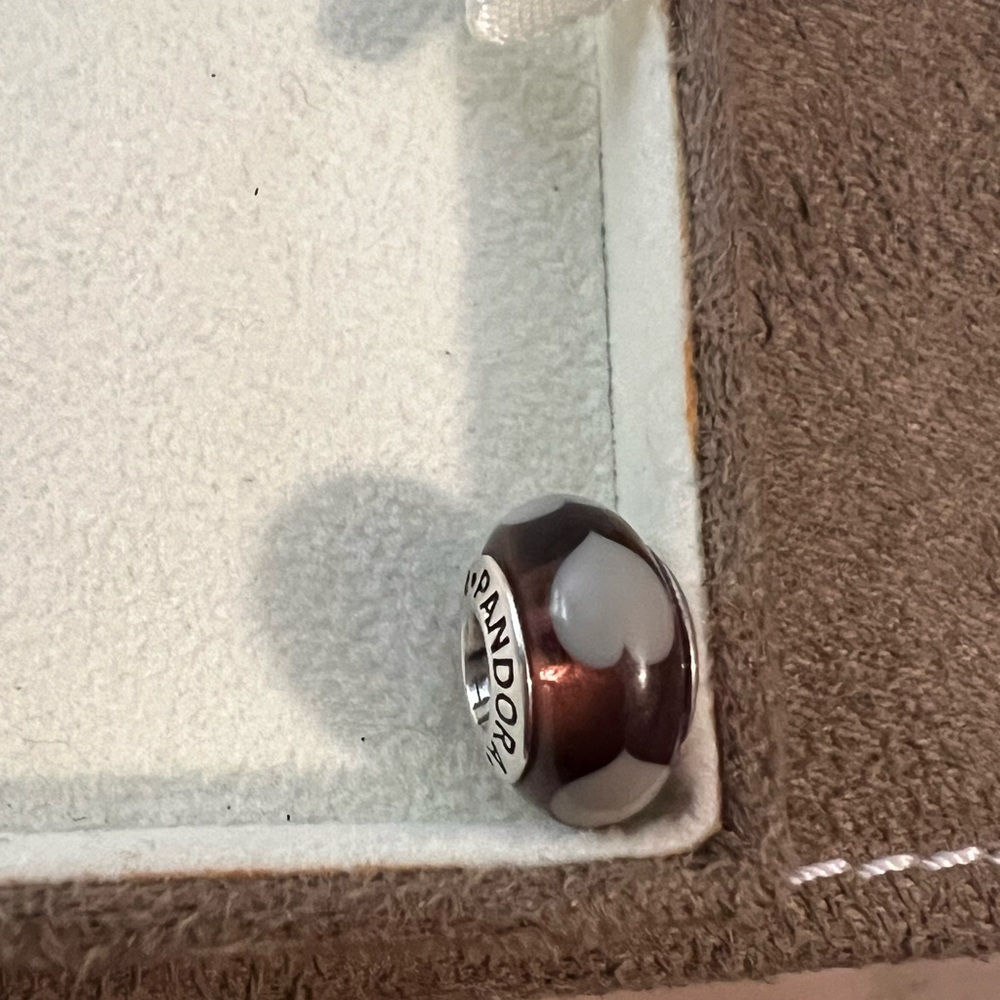 Pandora Purple White Heart Murano Glass Charm | Color: Purple/Silver